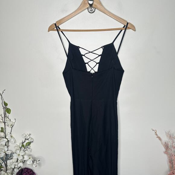 REFORMATION Sophie Jumpsuit Lace Up Neck Tie Up Strappy Black Sz 2 {S11} - Picture 5 of 8